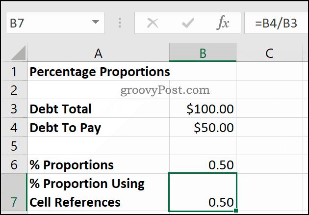 Calcul de pourcentages sous forme de proportions à l'aide de Microsoft Excel