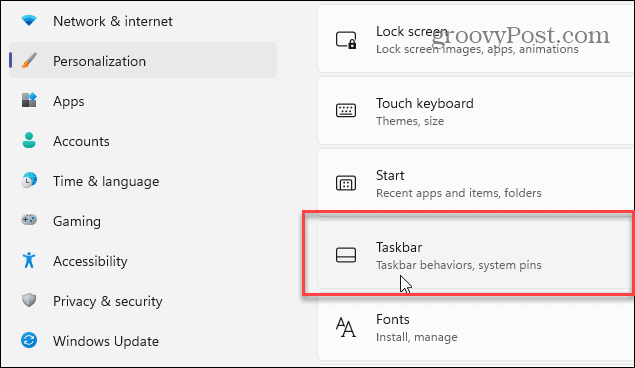 Paramètres de la barre des tâches Windows 11