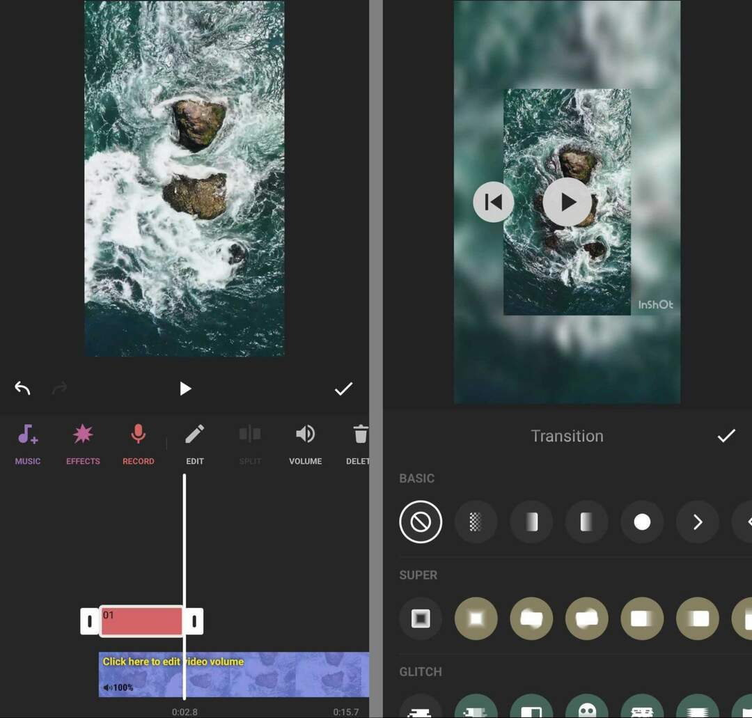 comment-créer-une-forme-courte-vidéo-workflow-source-vidéo-éléments-visuels-texte-couches-filtres-transitions-effets-enregistrement-voix off-inshot-exemple-4