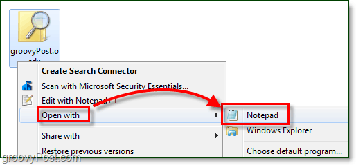 ouvrir un connecteur de recherche avec le bloc-notes pour le modifier dans Windows 7