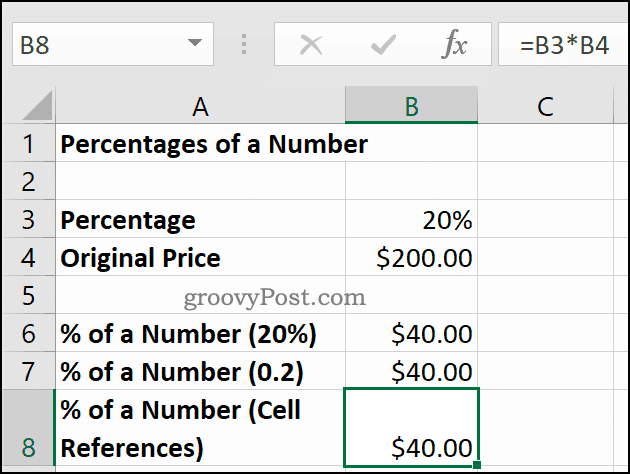 Pourcentages d'un nombre, affichés dans Microsoft Excel