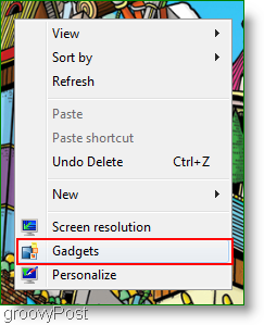 accès au menu contextuel des gadgets du lecteur de flux Windows 7