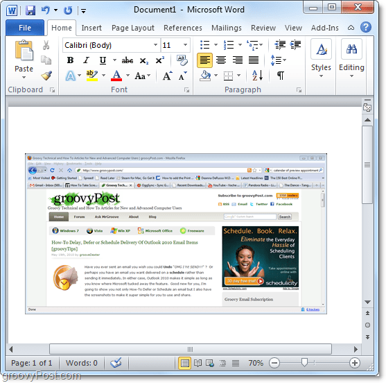 à l'aide d'une fenêtre disponible pour une capture d'écran dans Office 2010