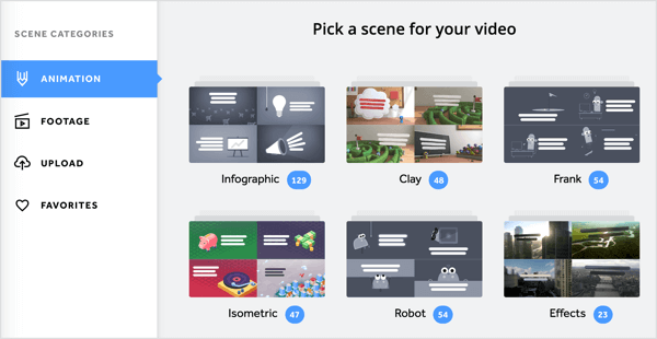 Vous pouvez ajouter une variété d'animations et de séquences vidéo à votre vidéo Biteable.