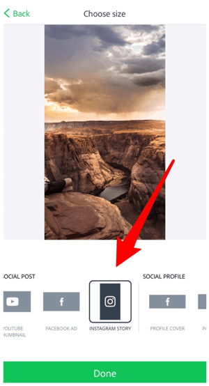 Sélectionnez Instagram Story pour la taille de l'image.