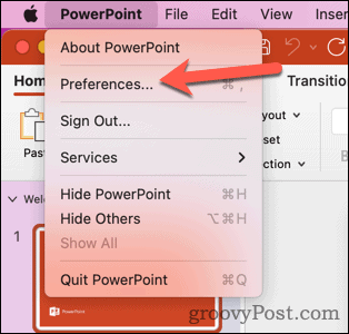 Ouvrir les préférences Mac PowerPoint