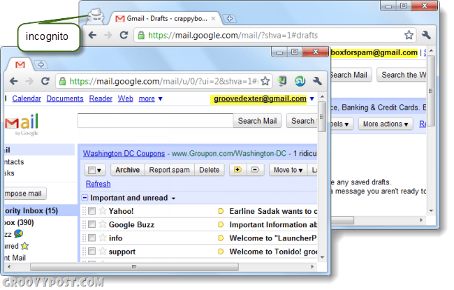 un ordinateur exécutant deux comptes Gmail sur Chrome