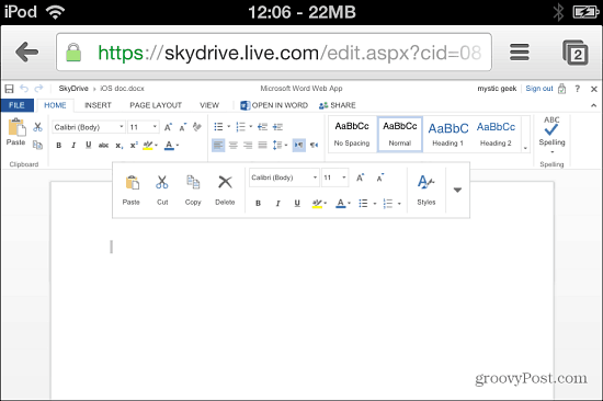 Créer un nouveau fichier Word SkyDrive iOS