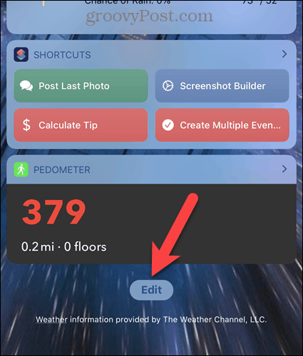 Appuyez sur Modifier sur l'écran des widgets iPhone