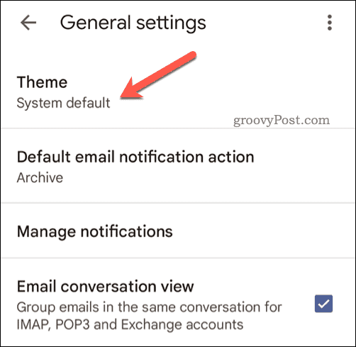 Sélectionnez le thème mobile Gmail