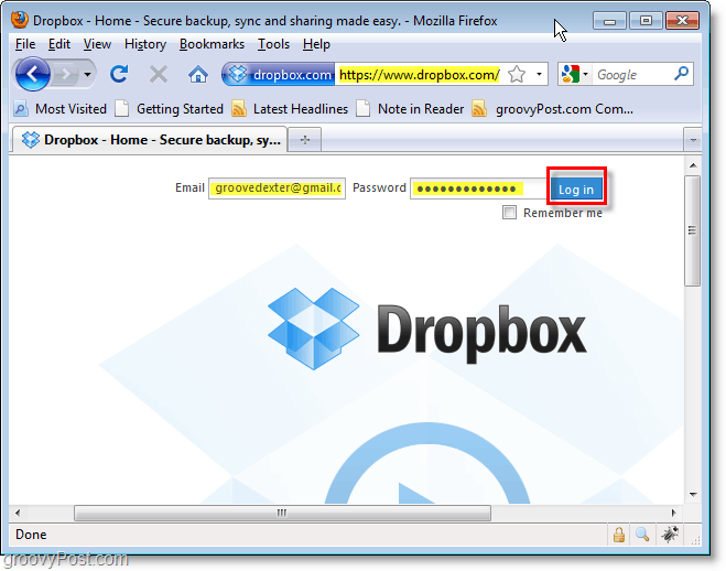Capture d'écran de Dropbox - Connectez-vous à Dropbox