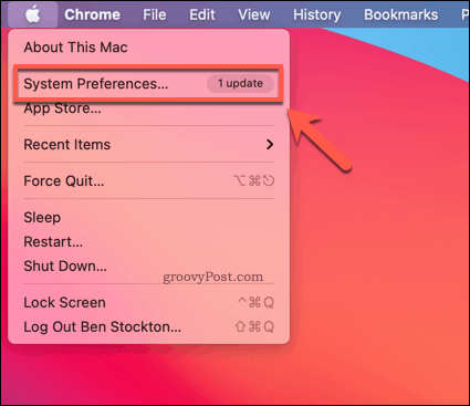 Ouverture des préférences système sur Mac