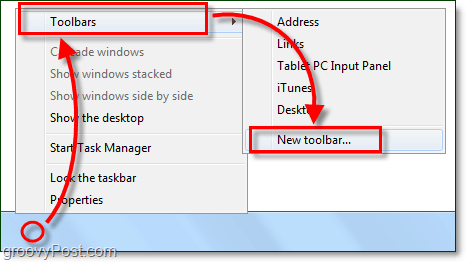 comment créer une nouvelle barre d'outils de la barre des tâches dans Windows 7