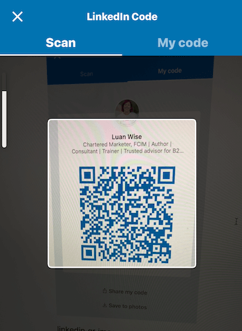 Écran de code sur l'application mobile LinkedIn