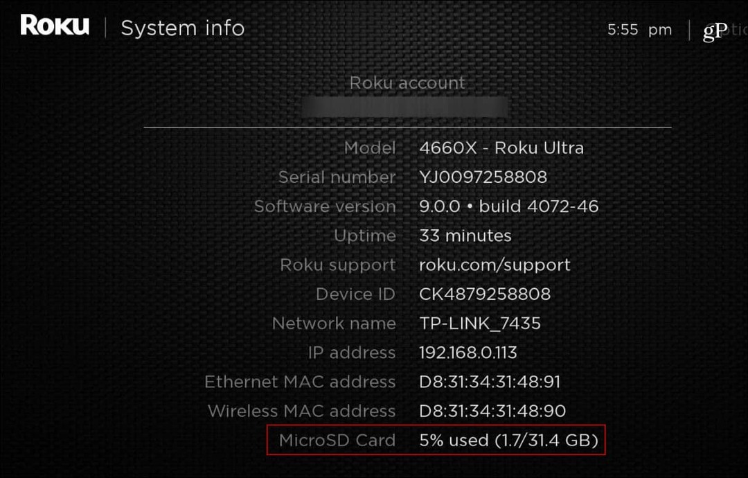 Carte microSD d'informations système Roku_Ultra