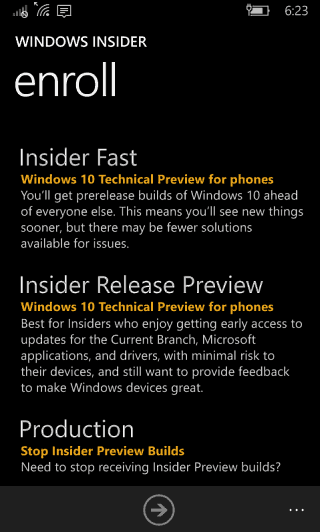 Aperçu de la version Windows 10 Mobile Insider