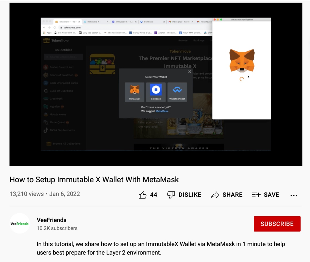 image de la vidéo YouTube d'instructions MetaMask sur la chaîne VeeFriends
