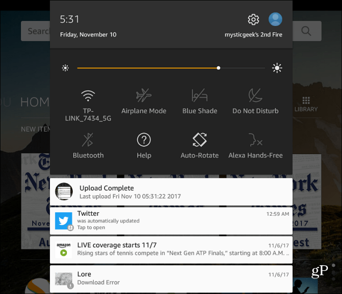 Notifications d'application Amazon Fire Tablet