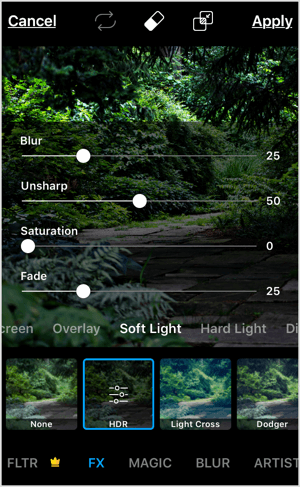 Ajustez l'intensité d'un effet dans les applications mobiles telles que PicsArt.
