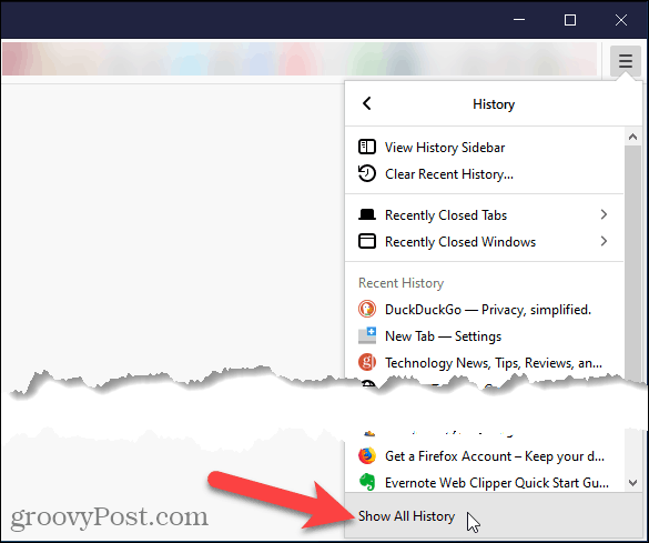 Sélectionnez Afficher tout l'historique dans Firefox