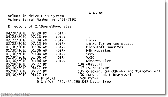 un répertoire imprimé contenant le contenu du dossier Windows 7