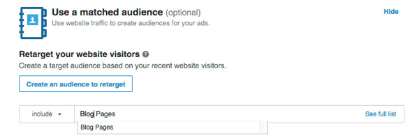Sélectionnez les segments de visiteurs du site Web que vous souhaitez cibler sur LinkedIn.