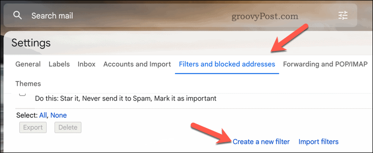 Créer un filtre Gmail