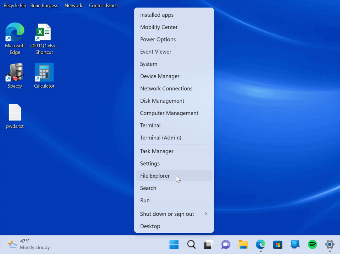 Accéder au menu Power User sous Windows 11