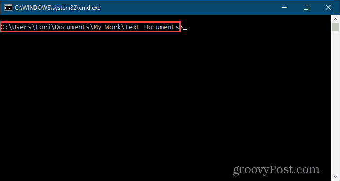 Fenêtre d'invite de commandes ouverte sur un dossier spécifique dans Windows