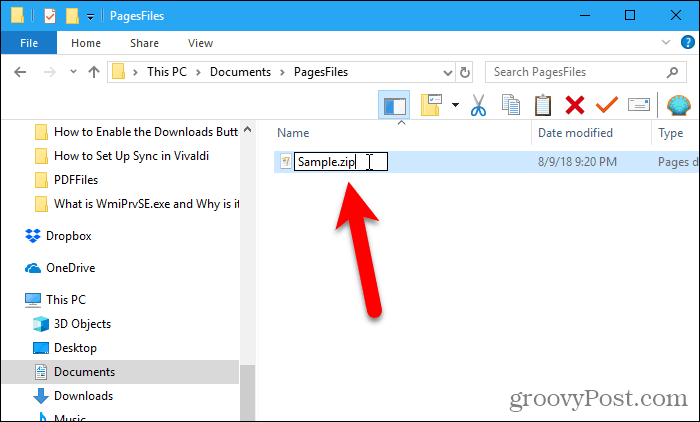 Modifiez l'extension du fichier Pages en .zip