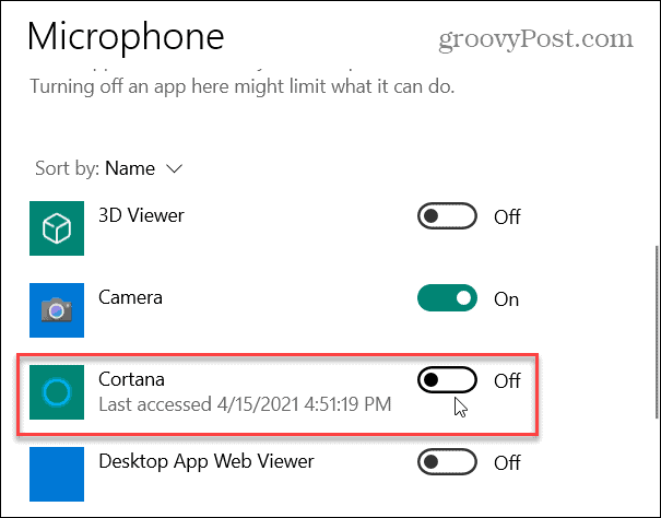 Désactiver Cortana à partir du microphone