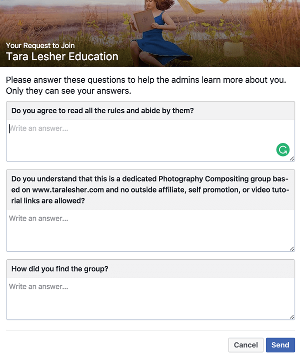 Certains propriétaires de groupe vous demanderont de répondre à certaines questions de pré-qualification lorsque vous vous joindrez.