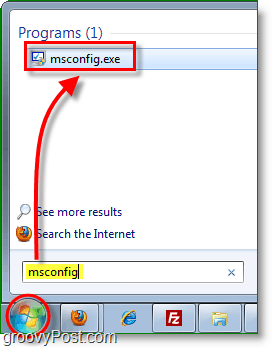 lancez msconfig.exe à partir du menu Démarrer de Windows 7