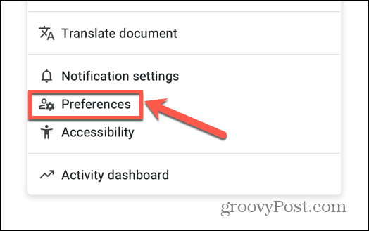 préférences de Google Docs