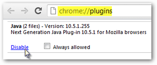 désactiver Java dans Chrome