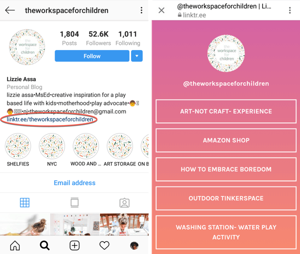 Comment ajouter ou partager un lien vers Instagram, exemple 3.