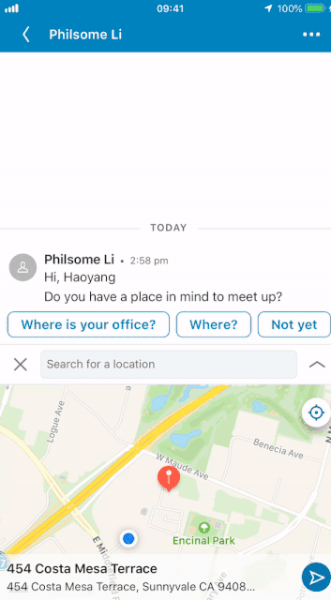 LinkedIn a annoncé un nouvel ajout à sa fonctionnalité de messagerie qui permet aux utilisateurs de partager leur emplacement, ou un emplacement à proximité, pour se rencontrer.