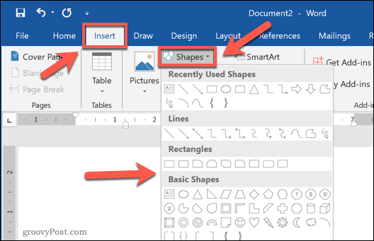 Insérer une nouvelle forme dans Word