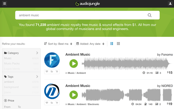 Recherchez dans la bibliothèque robuste d'AudioJungle de musique et de pistes audio libres de droits à partir de 1 $.