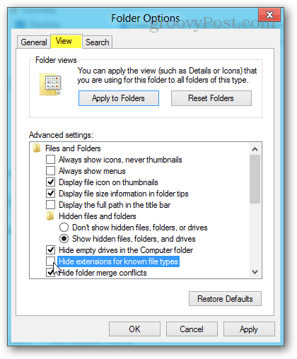 afficher les options des dossiers dans windows 8
