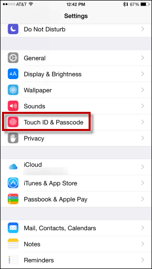 Appuyez sur Touch ID & Passcode - Ajouter une empreinte digitale à Touch ID