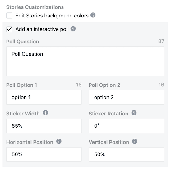 option pour ajouter un sondage interactif à l'annonce Instagram Stories dans Facebook Ads Manager