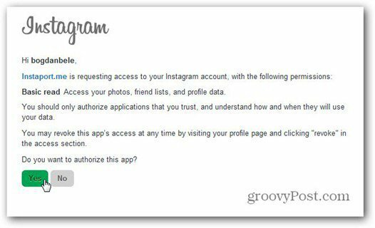 instaport instagram autorise l'accès