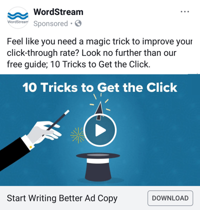 Techniques publicitaires Facebook qui donnent des résultats, exemple par WordStream offrant un guide gratuit