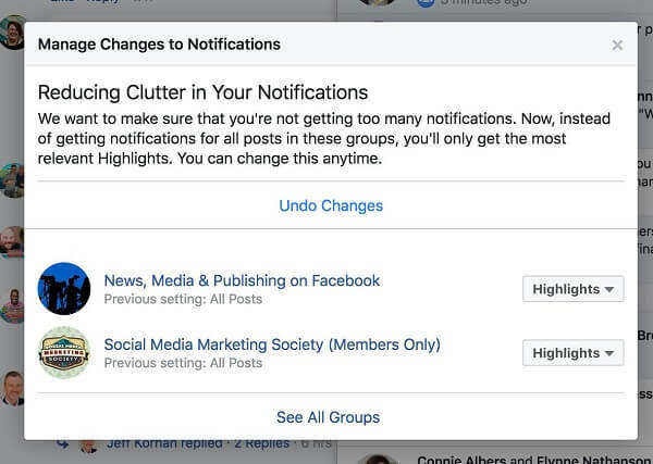 Facebook réduit activement l'encombrement en affichant moins de notifications de certains groupes aux utilisateurs.