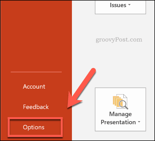 Bouton d'options PowerPoint