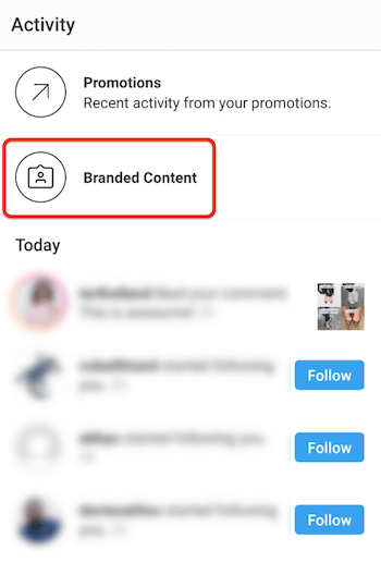 afficher la notification de contenu de marque Instagram