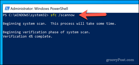 Exécution de l'outil SFC dans Windows PowerShell