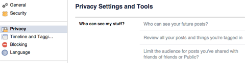 paramètres de confidentialité de Facebook