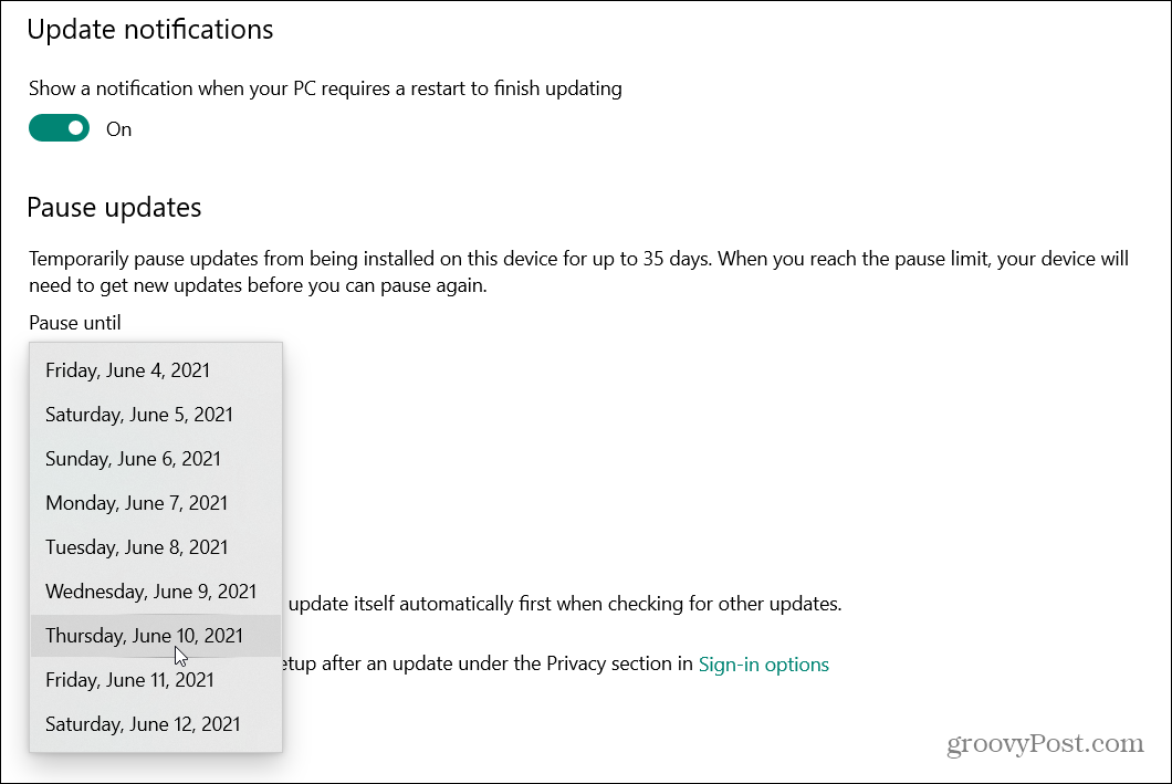 Comment retarder la mise à jour de Windows 10 mai 2021 (version 21H1)